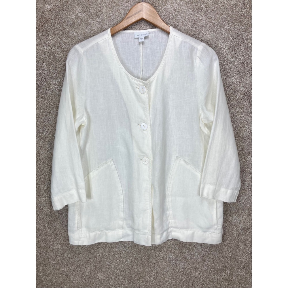 J. Jill 100% Linen Button Front Blazer Jacket Women XS White Coastal Summer Chic